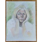 Крохалев Петр. Портрет девушки. Рисунок. Карандаш. Бумага. Эскиз к картине. 15х20.5 см.