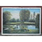 Большая картина маслом  "Журавли на озере" . Подписная 1973 год.