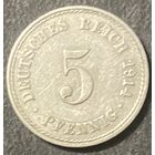 Монета 5 пфеннигов 1914 год. Германская империя.