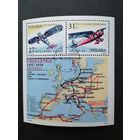 Польша 1982 Блок Mi.87 с марками "Участие в турне по Европе на туристическом самолете "Сhallenge"" (гашение с клеем) Mi.2806-2807 каталог 2.60 евро