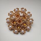 Брошь винтажная медовые стразы