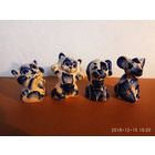 Статуэтки. Фарфор. Гжель.  2 котенка, крыса, щенок. /"Лазурит". Авторская работа/. Цена за 4 статуэтки!