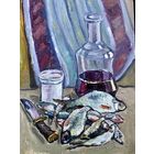 Звонков И.Г"Натюрморт с рыбками". Картон, масло. Размер 35/50 см