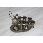 Мельхиоровый набор, сервиз, кувшин, поднос и 6 рюмок.