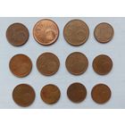 12 монет евроцентов, все разные по типу.