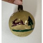 Ёлочная игрушка СССР Шар заяц в лесу роспись СССР