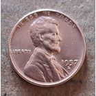 США 1 цент 1957 г., Пшеничный Пенни, Линкольн, отметка мд. "D" - Денвер, KM# 132