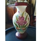 Старинная ваза, молочное стекло, живопись, цветовая гамма, высота 28 см., верх диаметр 10 см., целая