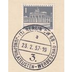 11.ETB. Германия. Западный Берлин. 1957 г. Городские пейзажи Берлина. Лист первого дня гашения. Mi.#140w/ETB#18.