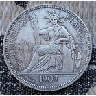 Французский Индо-Китай 1 пиастр 1907 года. Герб. Серебро! Индокитай. Сторгуй за свою цену, предложи обмен!