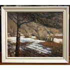 Казаков Б.И "Последний снег", 1998 г. ДВП, масло. Размер 45х54 см.