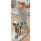 Статуэтка фарфор Девочка с собачкой или А ну ка отними СССР 1950-1960 г.г.,из серии Счастливое детство. Полоне ЗХК УССР Автор: С. Голембовская (Болзан).
