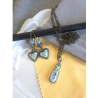 Серьги в виде сердечек и кулон скань, финифть, винтаж, СССР, мельхиор