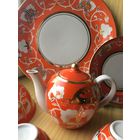 Сервиз времён СССР Винтаж Узбекистан Олени хлопок ( оранжевый золото)Редкий полностью ручная роспись