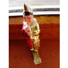 Елочная игрушка на прищепке Клоун с дудочкой винтажная советская, стекло, СССР