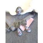 Серьги с ажурной филигранной бабочкой и кольцом скань, финифть, винтаж, СССР, мельхиор