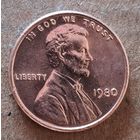 США 1 цент 1980 г., без отметки мд. - Филадельфия, KM# 201