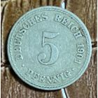 Монета 5 пфеннигов 1901 год.Германская империя. С рубля без МЦ.