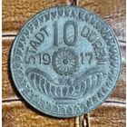 Монета 10 пфеннигов 1917 год. Дюрен. Веймарская республика С рубля без МЦ.