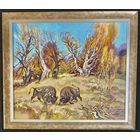 Поплавский Г.Г. Каталожная работа "Осенняя пора.Схватка великанов", 2004г. Холст, акрил. Размер 55х65 см.