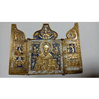 Складень"Никола - чудотворец", латунь, три эмали, 19 век. хороший сохран. торг