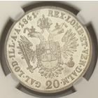 Австрия. 20 крейцеров 1841 год. MS60. Серебро, знак монетного двора "A" - Вена. Фердинанд I  Император Австрии