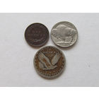 США 1 цент 1904, 5 центов 1937, 25 центов (квотер) 1930. Цена за набор