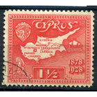 Британские колонии - Кипр - 1928г. - 50 лет британского правления, карта Кипра, 1 1/2 Pia - 1 марка - гашёная [Mi 110]. #4-B6-112-A-1