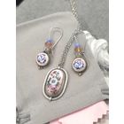 Серьги с кулоном скань, финифть, винтаж, СССР, мельхиор