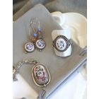 Серьги, кулон, кольцо скань, финифть, винтаж, СССР, мельхиор