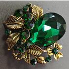 Брошь с зелеными камнями. Чехия. СССР. Люкс