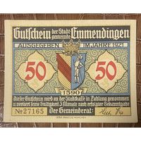 Нотгельд , 50 пфеннигов, Эммендинген 1921 год. Веймарская республика