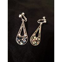 Серьги, клипсы, винтаж серебро Альпака Мексика