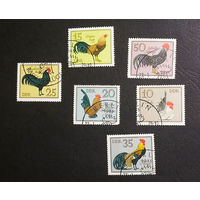 ГДР 1979 г. Петухи. Птицы. Фауна, полная серия из 6 марок #0223-Ф1P42