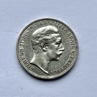 Монета СЕРЕБРО ПРУССИЯ 3 марки 1909 год ОТЛИЧНЫЕ