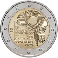 2 евро 2020 Словакия 20 лет вступлению Словакии в ОЭСР UNC из ролла