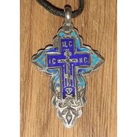 Крестик нательный 19 век, Москва, мастер Н.В.Алексеев. Серебро с эмалями