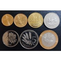 Лесото 10, 20, 50 лисенте, 1, лоти, 2, 5 малоти 2010 - 2023 гг. +  5 малоти "50 лет Независимости" 2016г. (набор 7 монет)