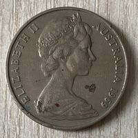 Монета 20 центов 1969 год. Австралия. Королева Елизавета II. С рубля без МЦ