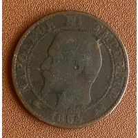 Монета. Франция . 5 сантимов 1854 год. Император Наполеон III. Монетный двор Лион.