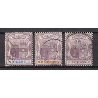 37.BrKM. Великобритания. Колонии. Маврикий. Герб. Стандарт.1C, 2C, 3C. 1895/99 гг. Mi.##82-84.