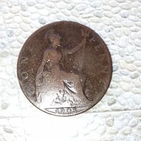 1 пенни 1903 года Великобритания. Король Эдуард 7. Бронза (коричневый цвет ). Красивая родная патина!
