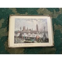 Литография Лондон  и рамка для фото латунь Германия винтаж