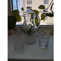 Кувшин Маргаритки (2 литра) и 2 стакана (300 мл), хрусталь. Германия