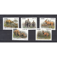Фауна. Звери. Заир. 1993. 5 марок. Michel N 1079-1083 (7,0 е)
