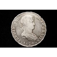 8 реалов 1824 г. Испания, Фердинанд VII. Кабинетная патина, с подвеса