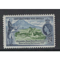 Сент Кристофер-Невис-Ангилья 1957** 200-летие Александра Гамильтона одного из отцов-основателей США, Королева Елизавета II Mi#128