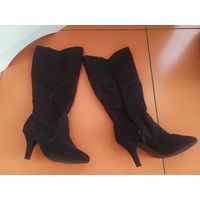 Широкое голенище кожаные сапоги женские осенние