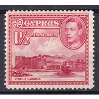 102.BrK. Великобритания. Колонии.  Кипр. Георг VI. Архитектура и пейзажи. 1938 г. 1 1/2P. Mi.#141A.