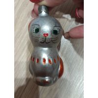 Елочные игрушки, стекло, кот, котик